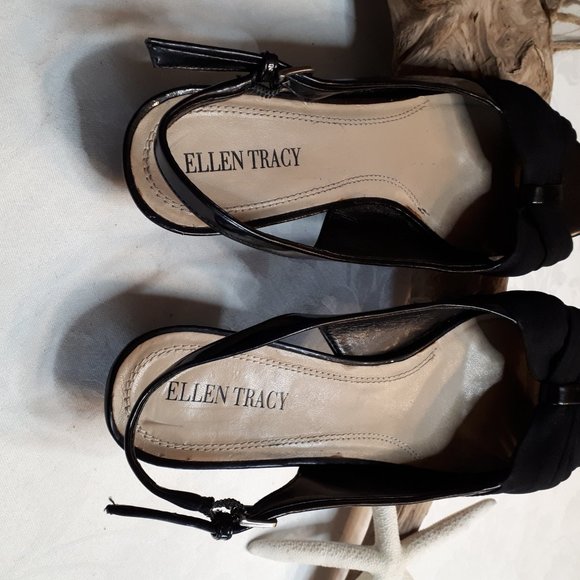 Ellen Tracy Black Low Heel Open Toe Sling Back - Picture 5 of 10